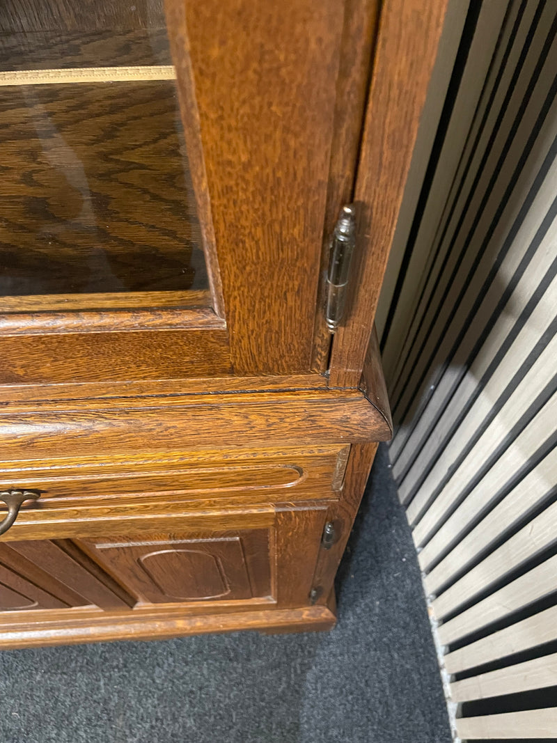 Tall stained oak glass display case  (H 186 x W 116 x D 42 cm)  44664