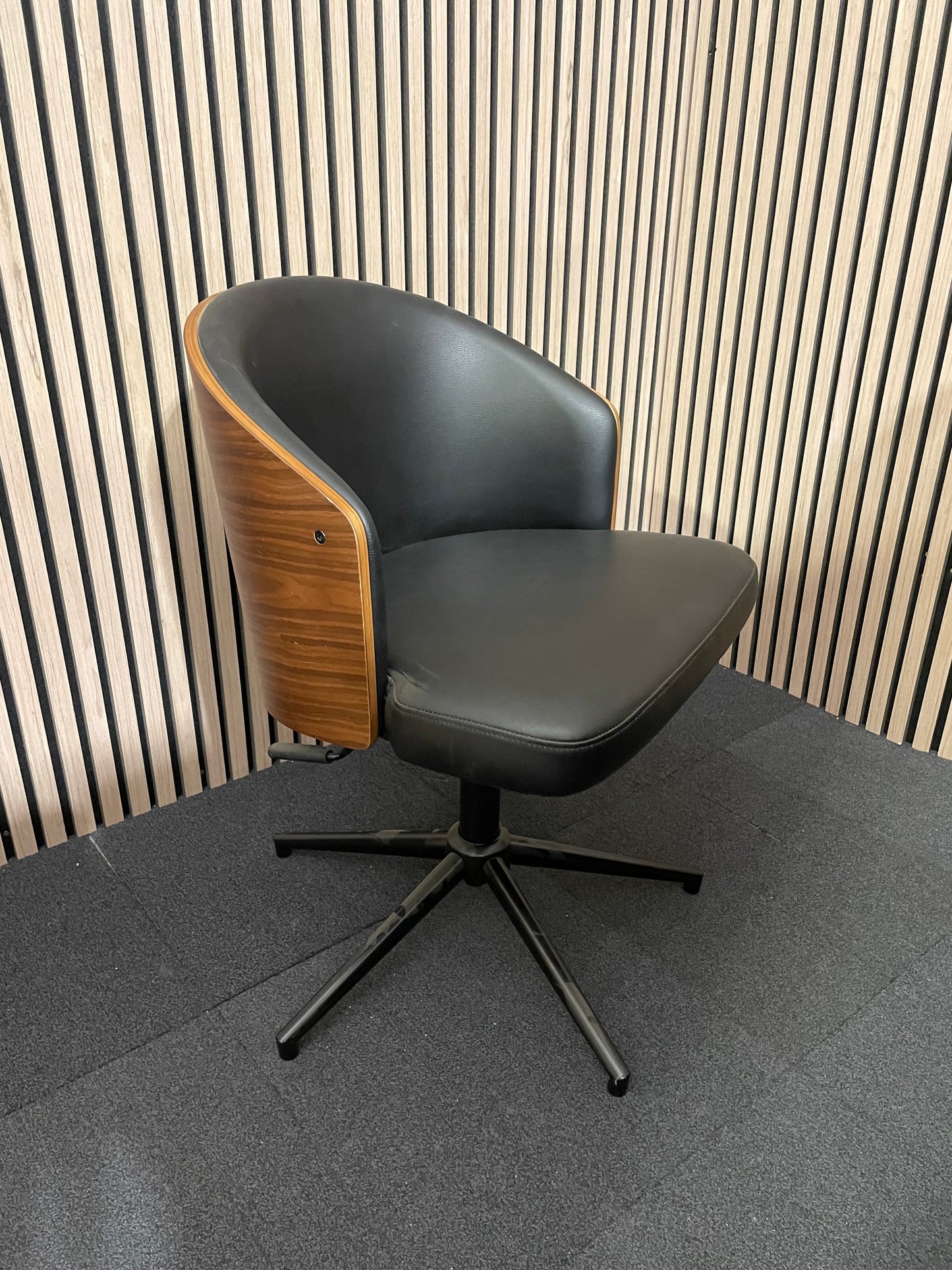 Kyoto Swivel Chair - Oak Shell with Black PU Seat, Chrome Base