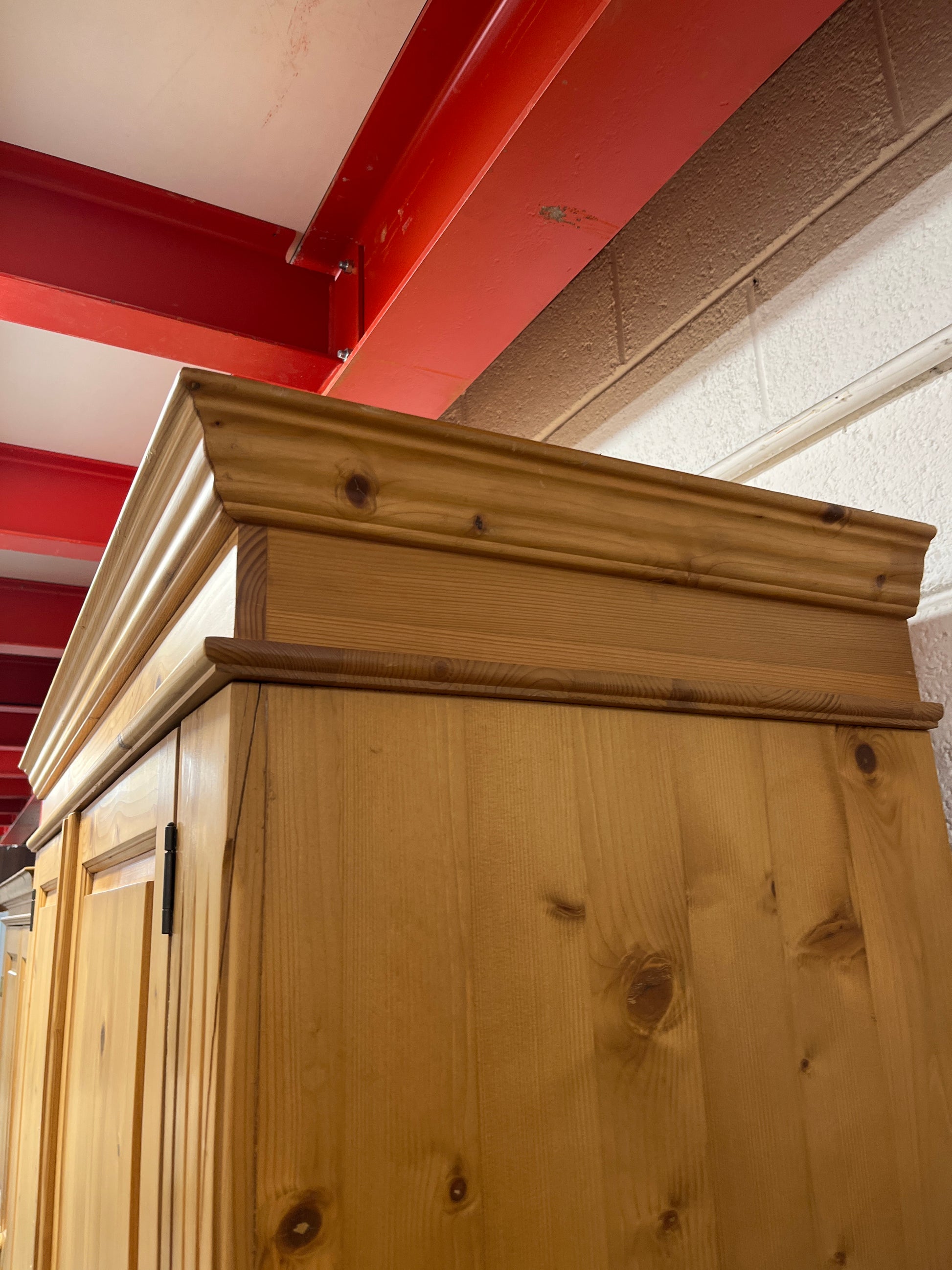 Large 2 door 2 drawer pitch pine wardrobe (H 205 x W 145 x D 59 cm) 2225