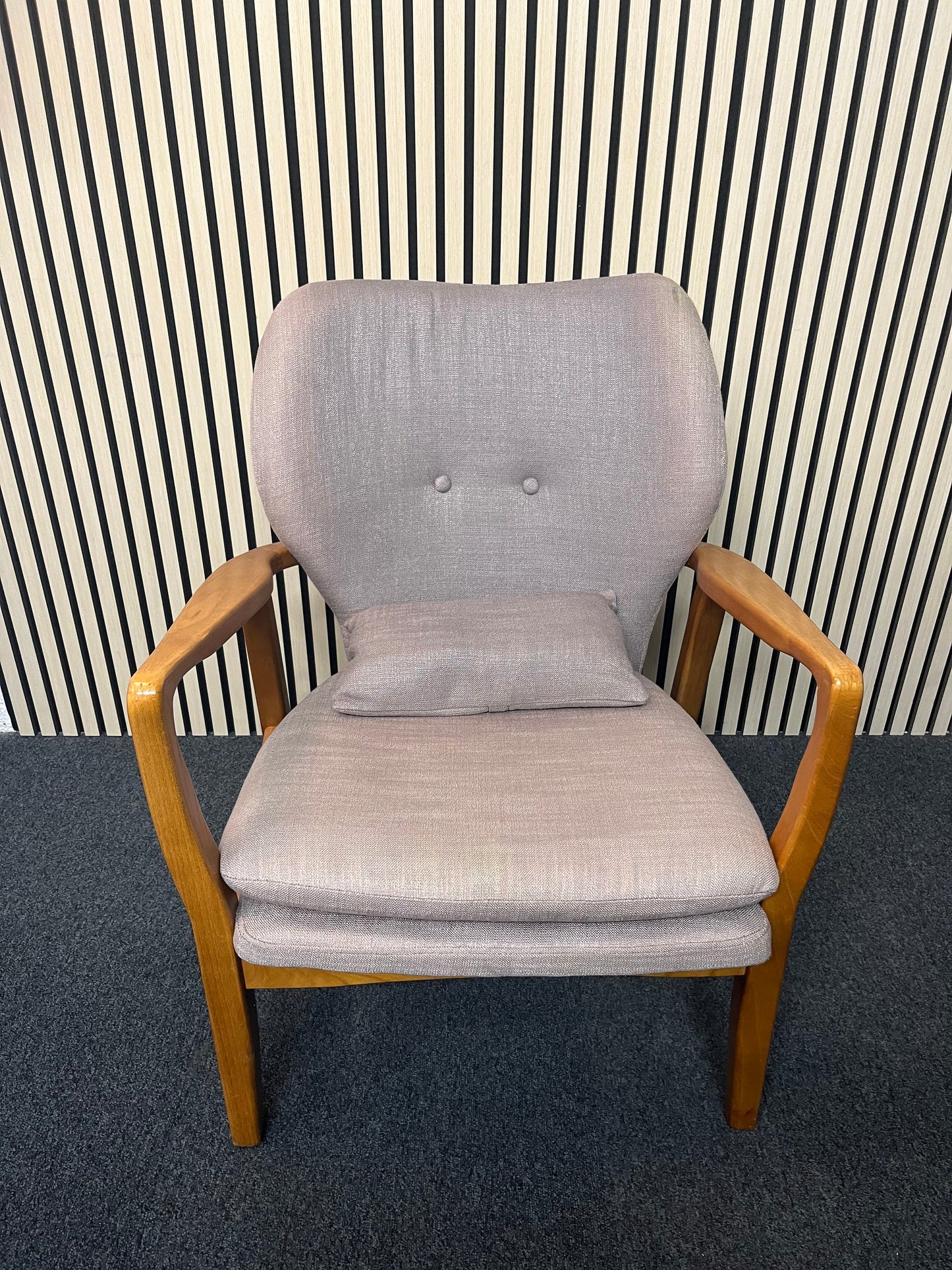 Retro armchairs, solid wood, light brown fabric 2325