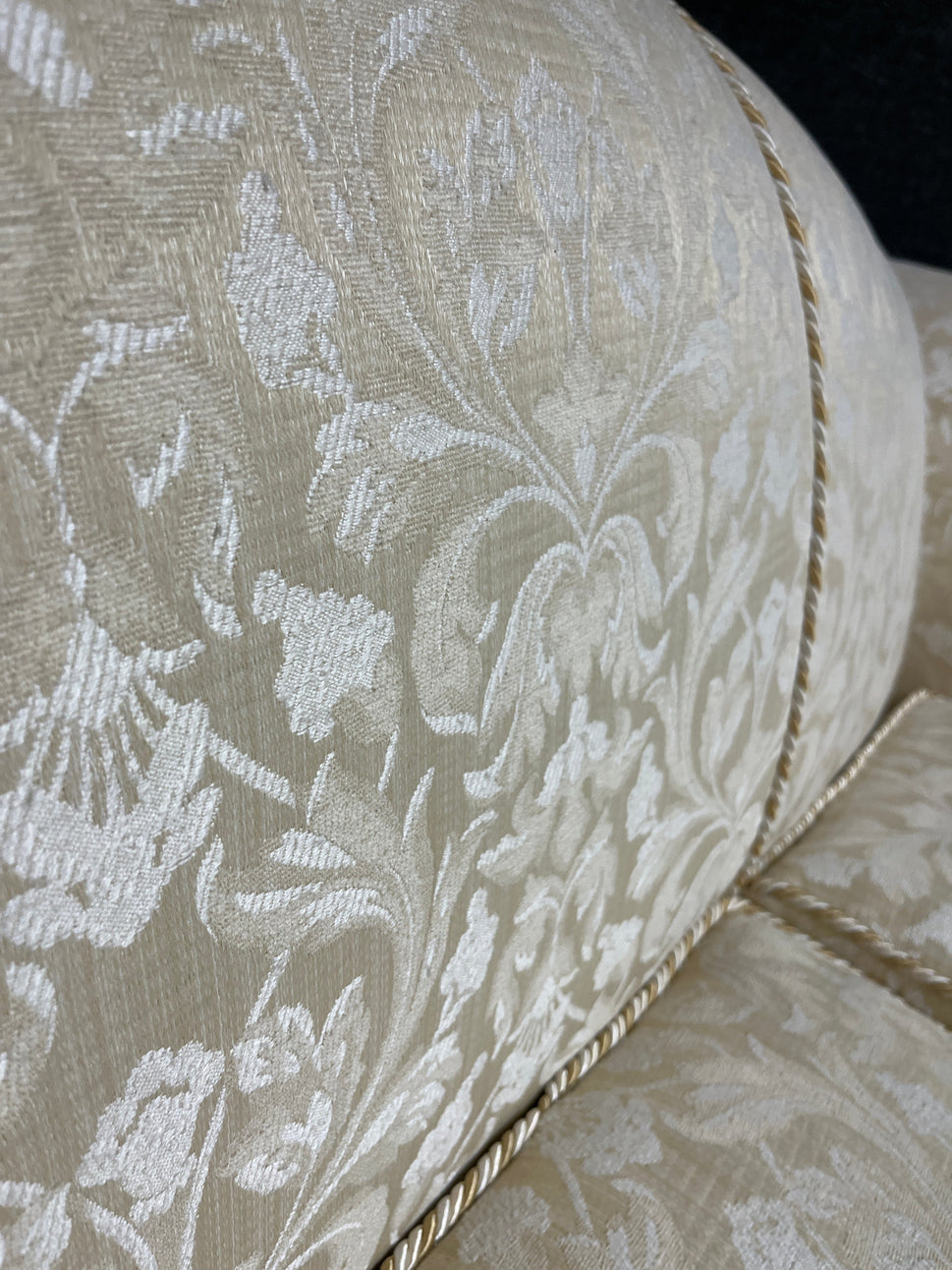 3+2+1 wing back cream mix fabric suite, solid wood frame, brass castors. CAN BE SOLD INDIVIDUALLY IF REQUIRED 2225
