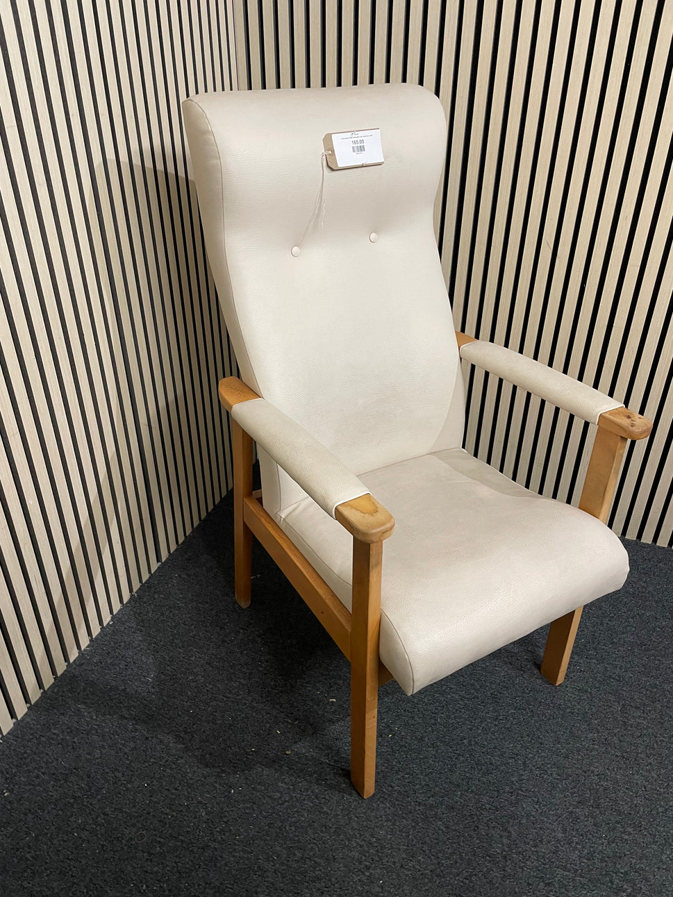 Cream leather high orthopedic chair, solid arms  2425