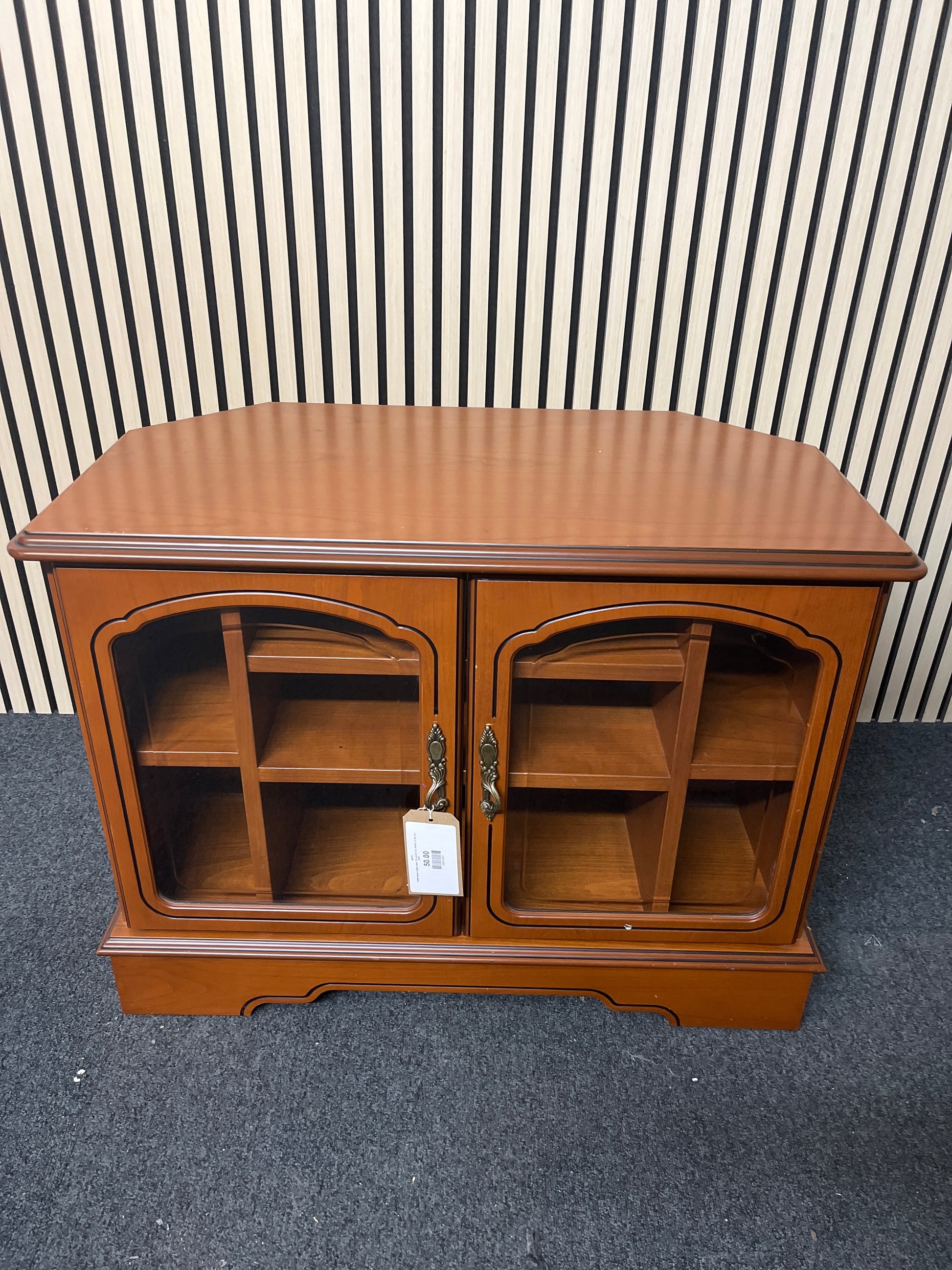 Solid wood 2 glass door TV unit (H 53 x W 86 x D 46 cm) 2325