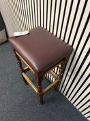 Switch Tall solid dark wood stained square bar stools with brass footplates and wine vinyl seat fabric (Seat height 78 cm)  44237 3 image