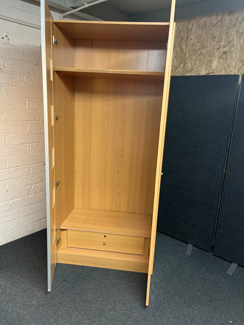 Tall 2 door beech framed wardrobe (H 210 x W 94 x D 58 cm) 3225