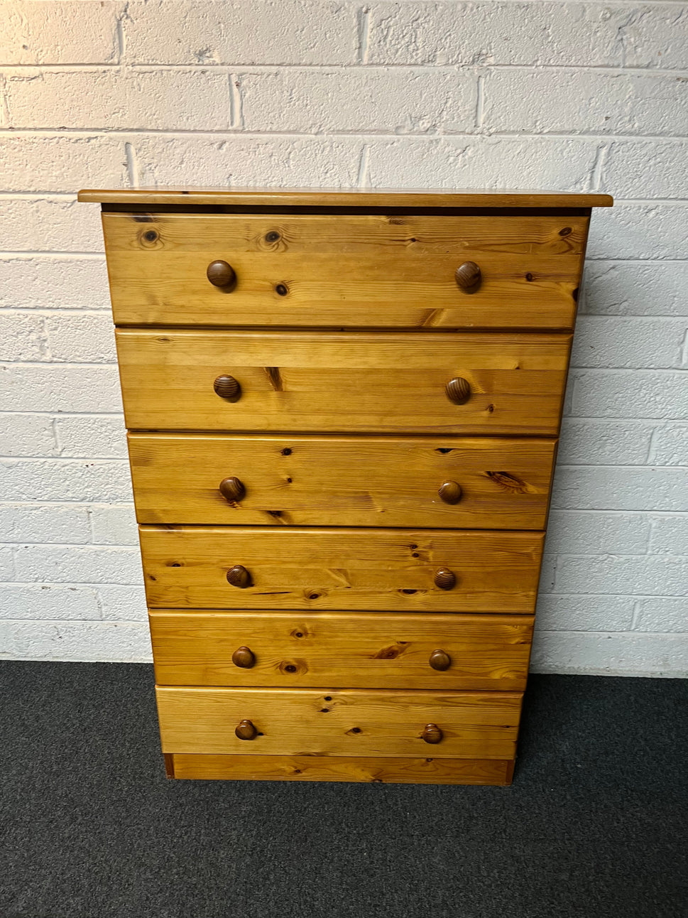 Tall solid duval pine 6 drawer chest (H 128 x W 79 x D 44 cm) 1225
