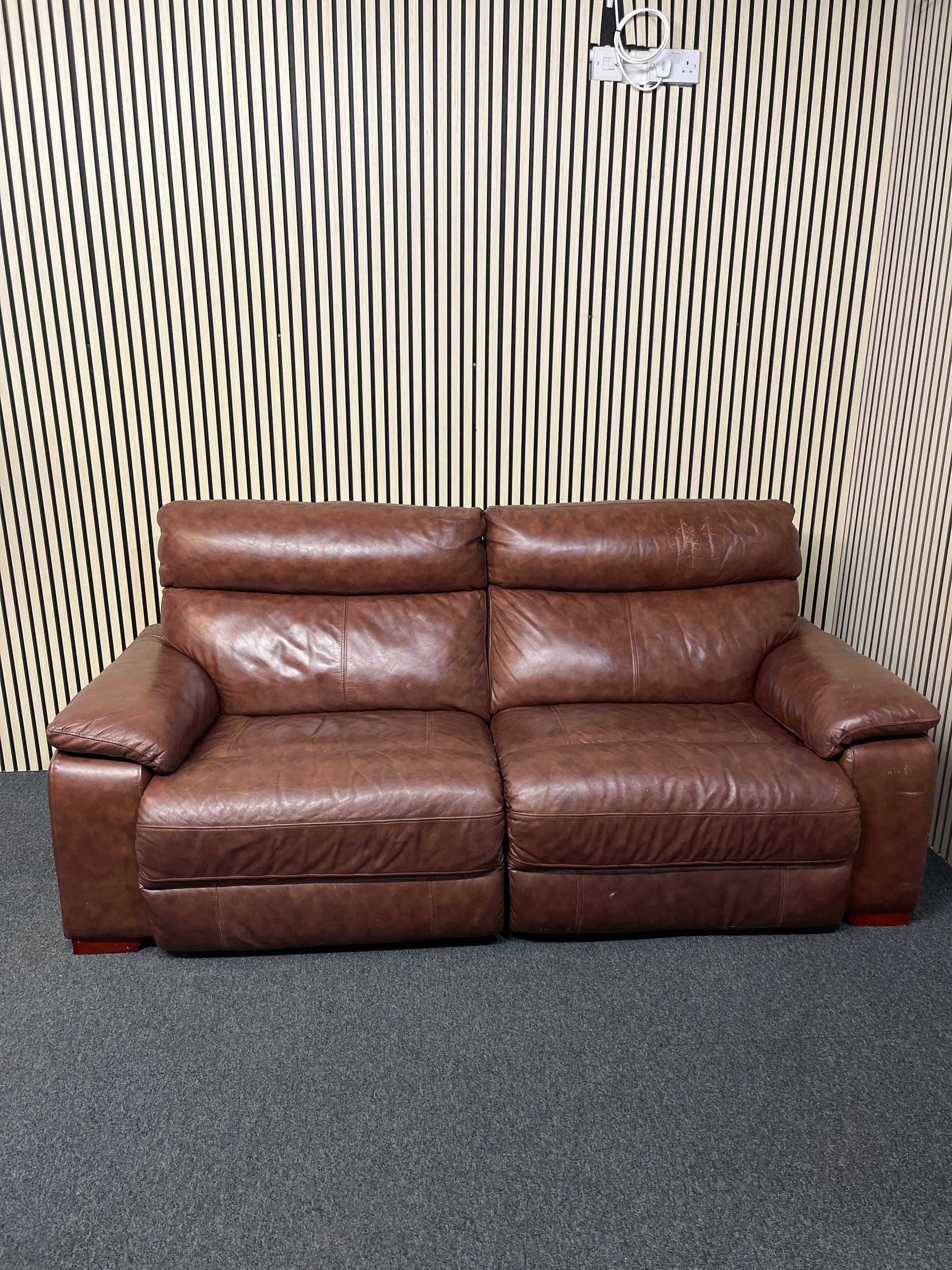 2 seater real brown leather recliner sofa 2325