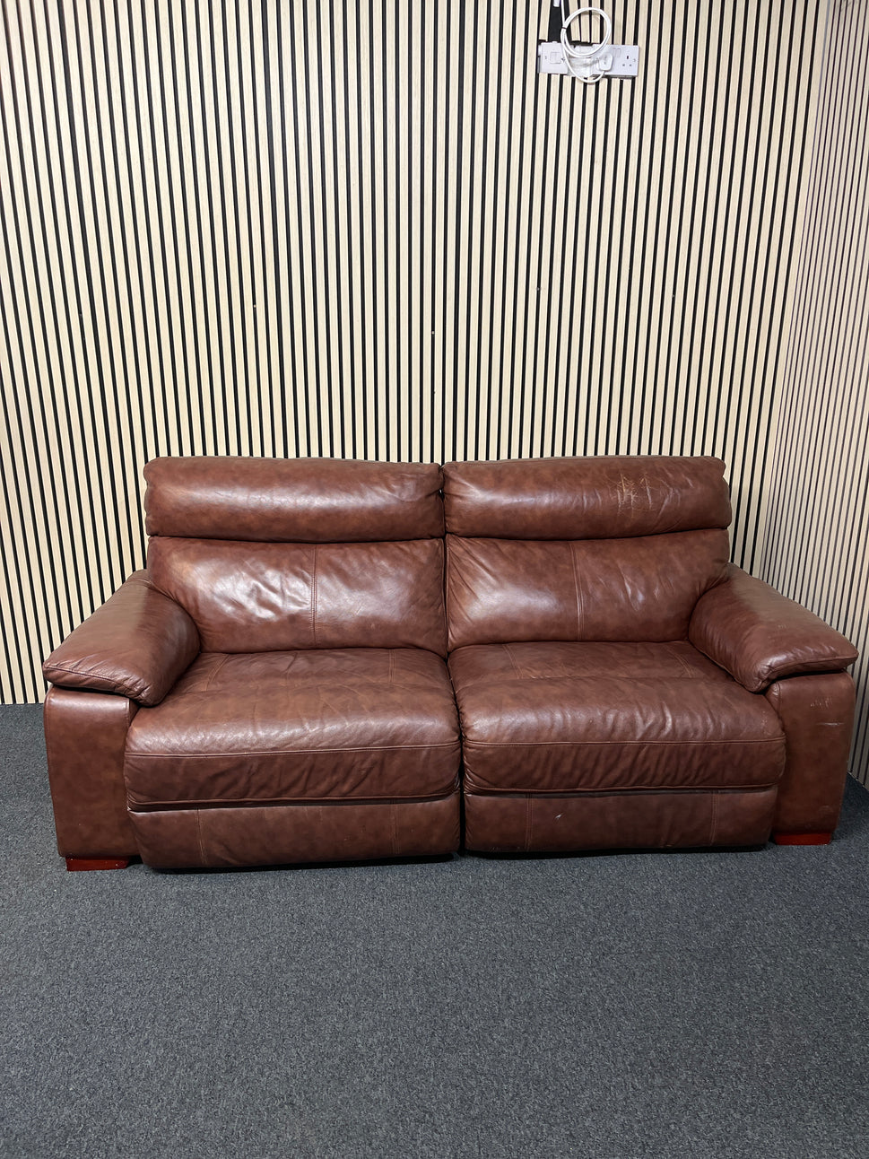 2 seater real brown leather recliner sofa 2325