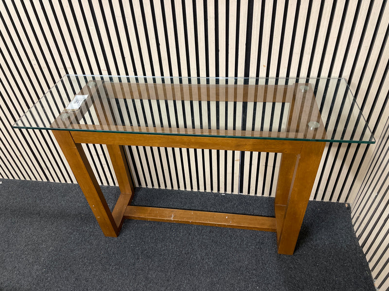 Modern glass top console table with oak-effect wooden frame (W 120 cm)  44539