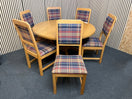 Switch Round light oak table central base with five matching tartan upholstered chairs. (135 cm in diameter)  44285 3 image