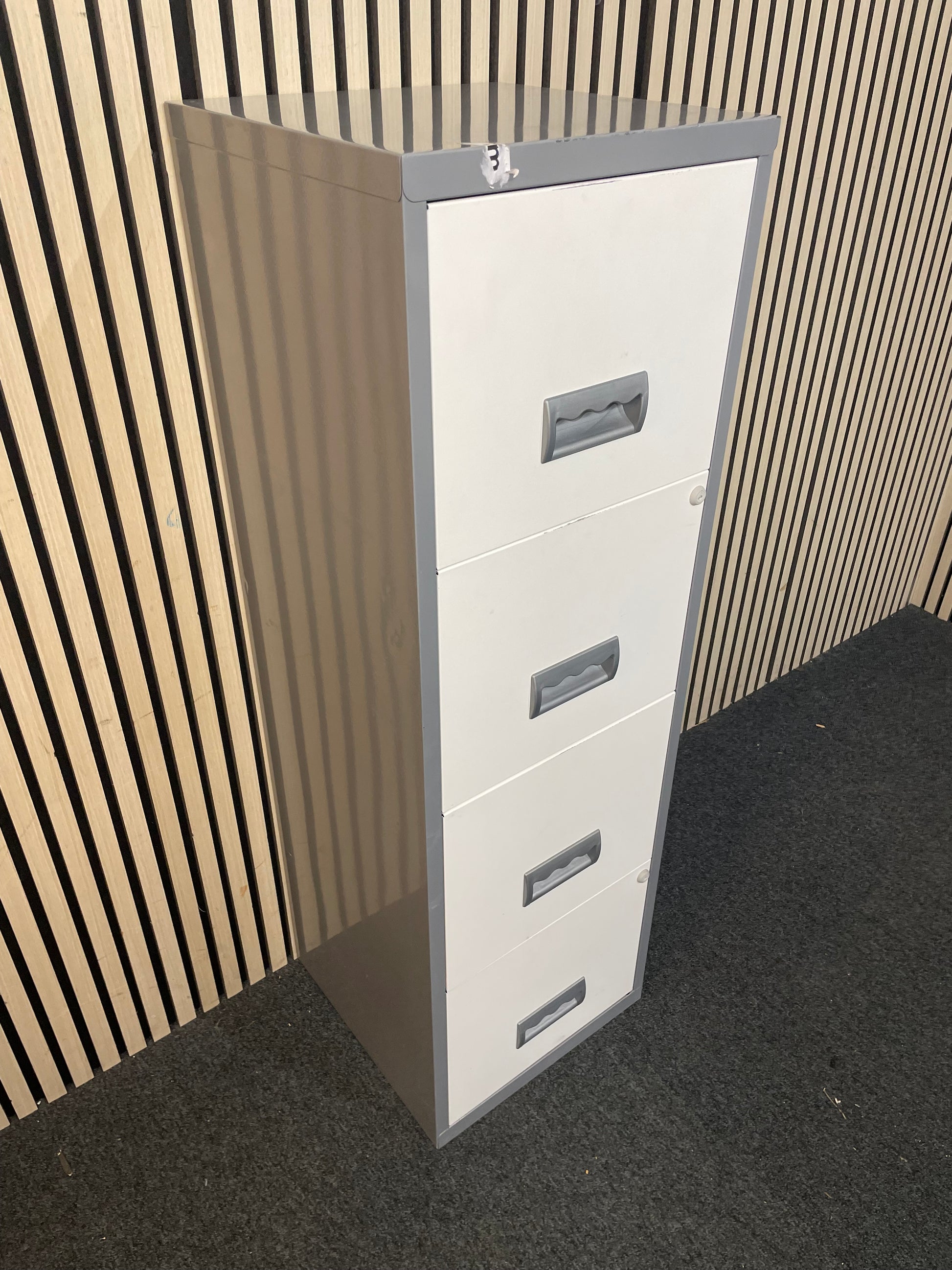 4 door A4 Grey and white metal filing cabinet (WITH KEY)