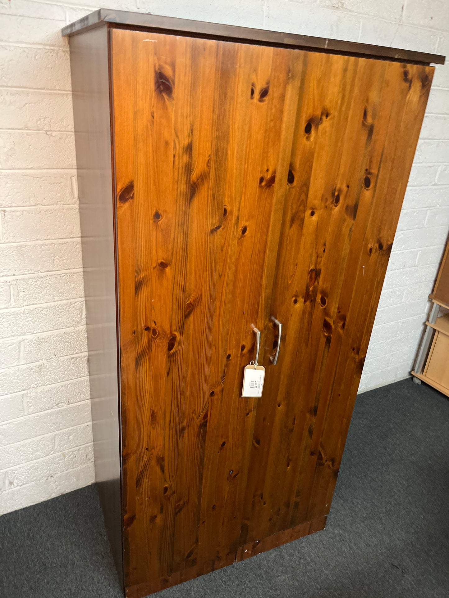 Tall 2 door 1 drawer solid pine stained wardrobe (H 187 x W 90 x D 55 cm) 1325