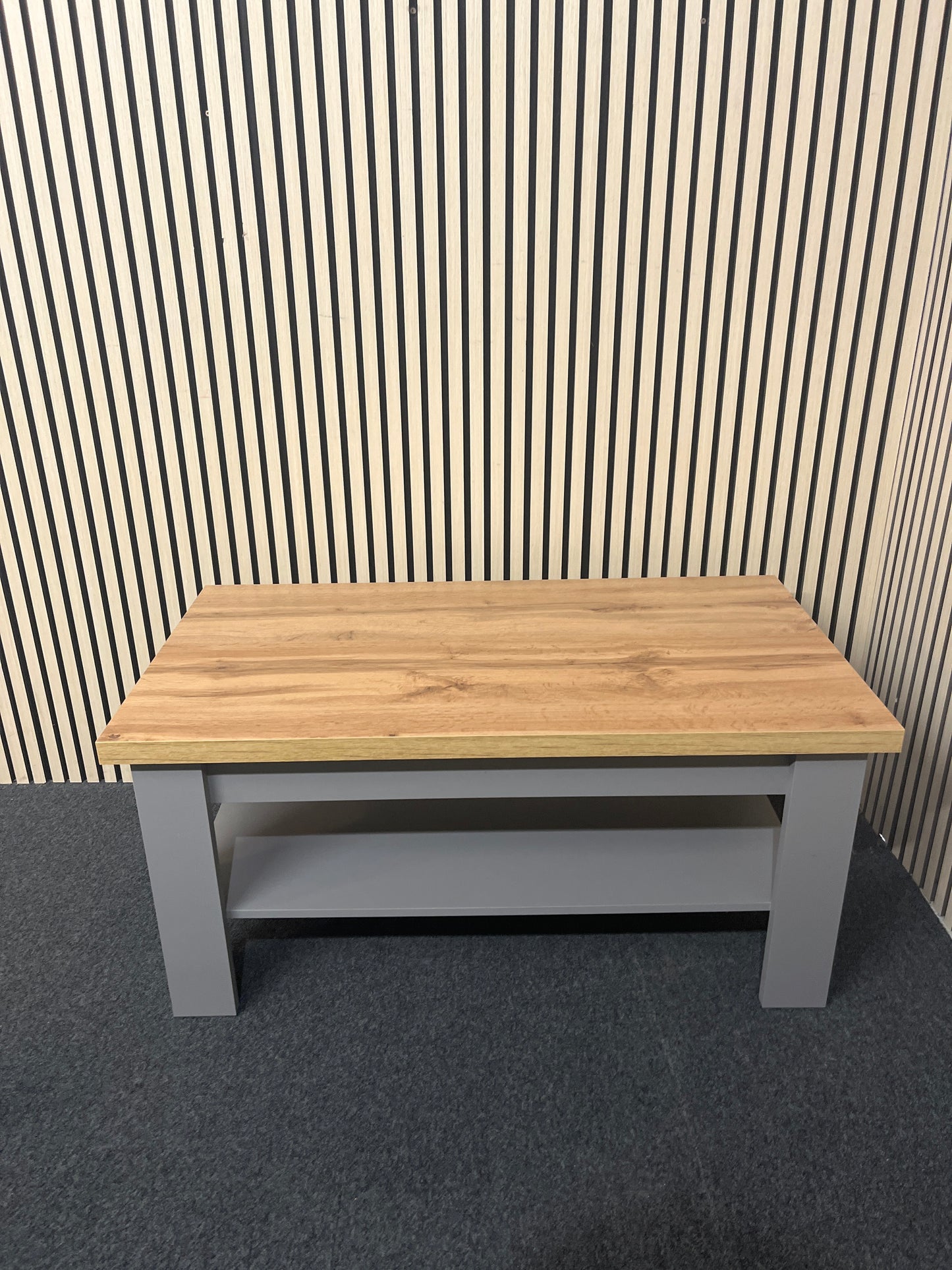 Oak and grey laminate rectangular coffee table with shelf  3325