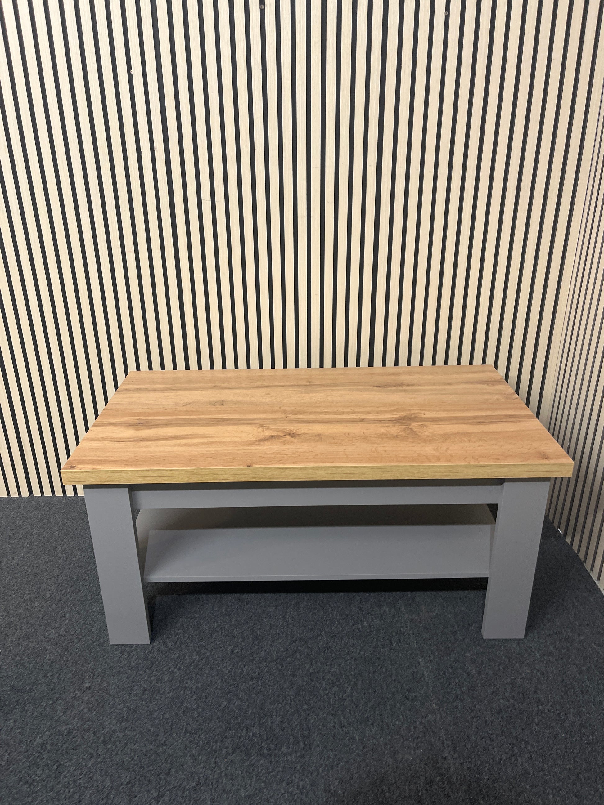 Oak and grey laminate rectangular coffee table with shelf  3325