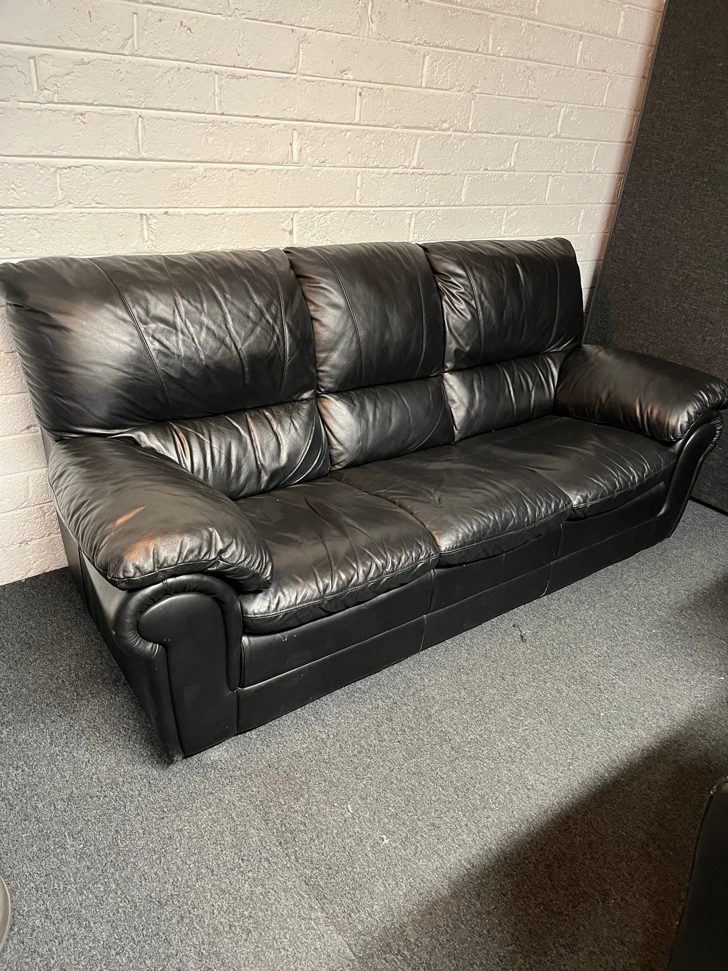3+1+1 real black leather sofa suite 2225