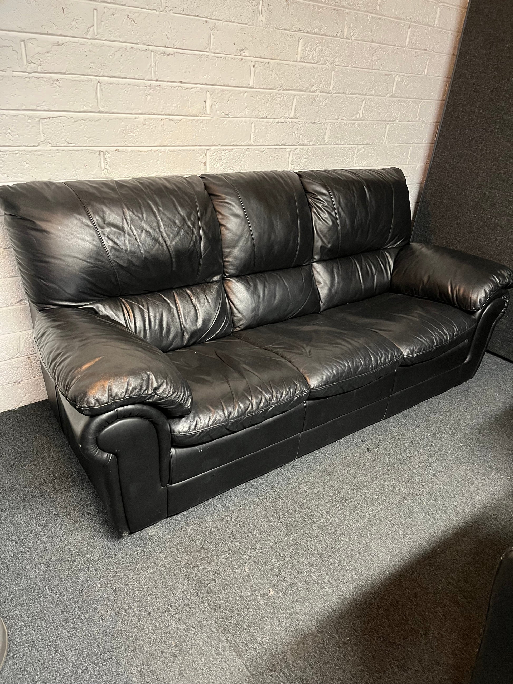 3+1+1 real black leather sofa suite 2225