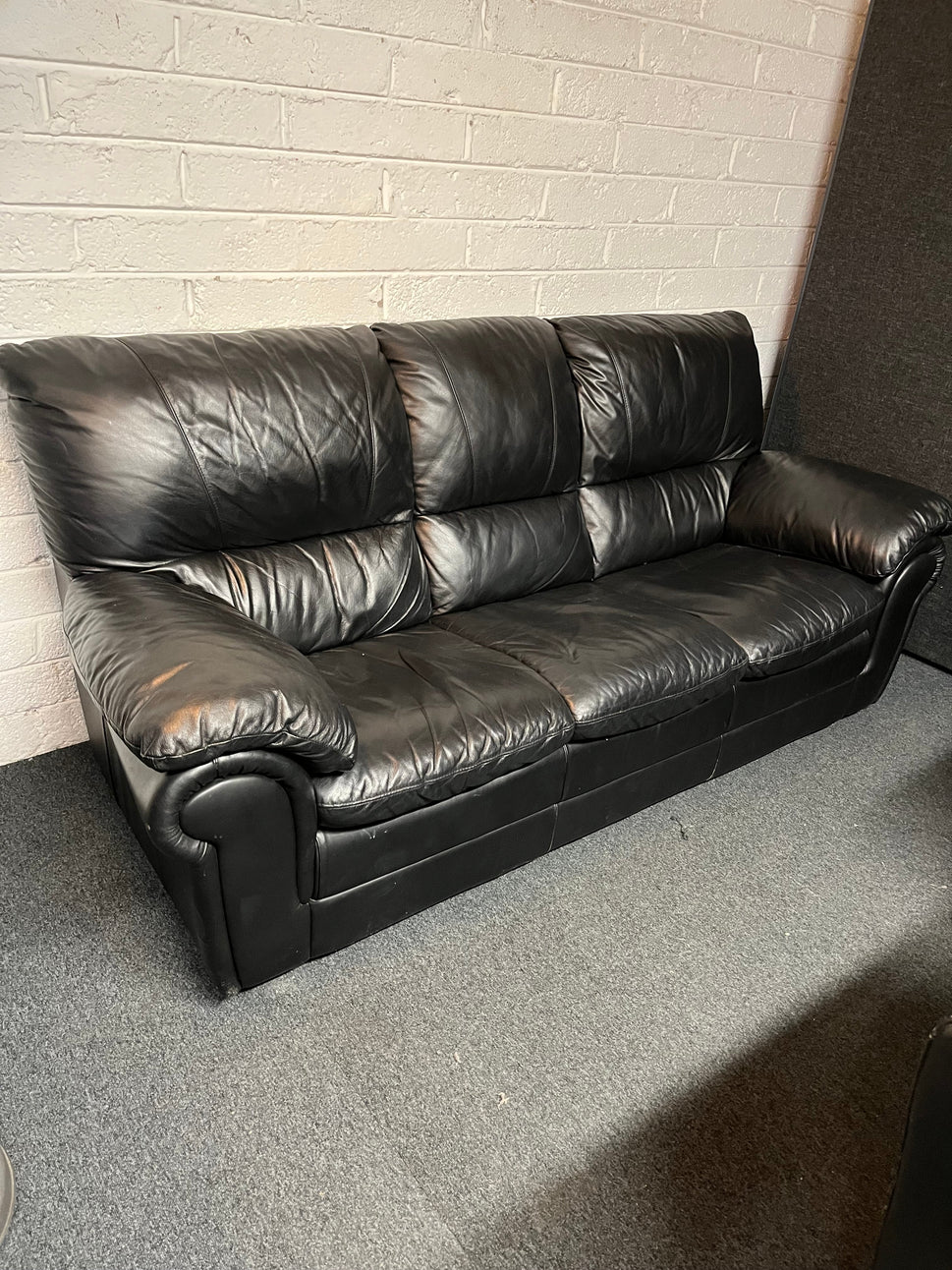 3+1+1 real black leather sofa suite 2225
