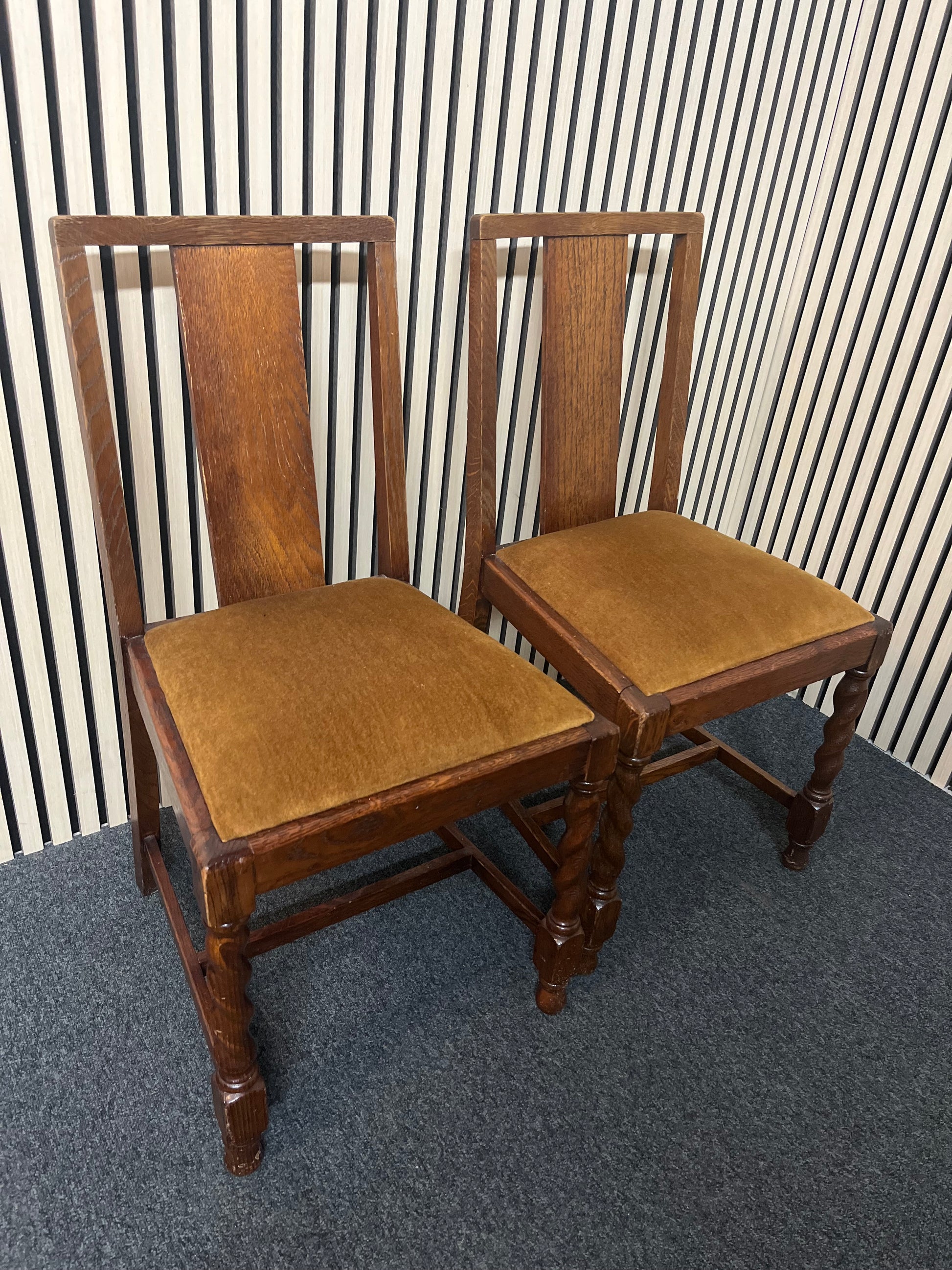 Mahogany framed dining chair with yellow felt fabric seat (SET OF 2) 2325