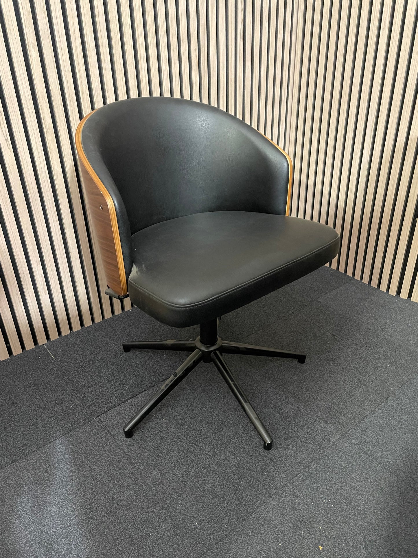 Kyoto Swivel Chair - Oak Shell with Black PU Seat, Chrome Base