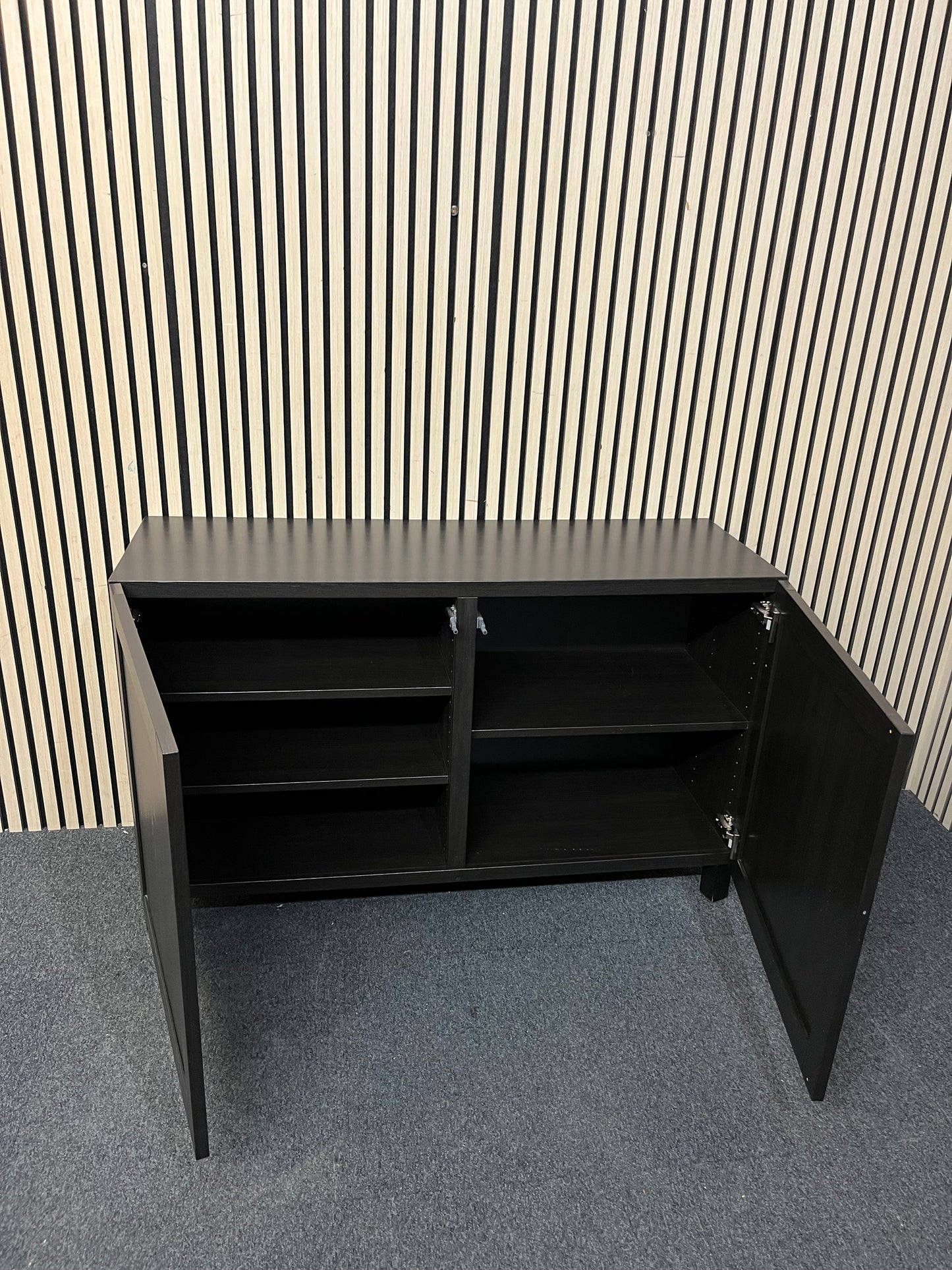 Low walnut laminate 2 door sideboard (H 74 x W 120 x D 42 cm) 3126
