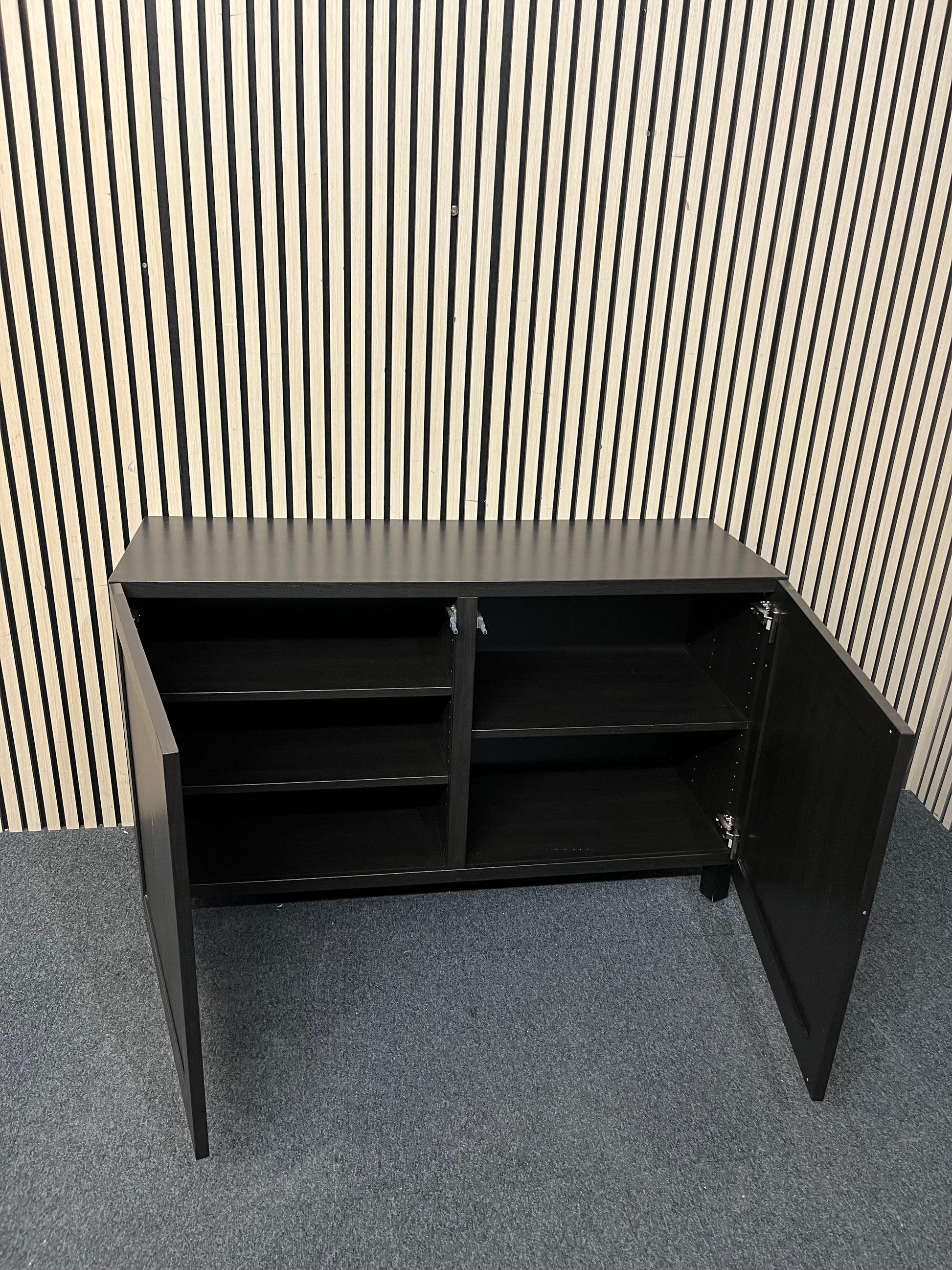 Low walnut laminate 2 door sideboard (H 74 x W 120 x D 42 cm) 3126