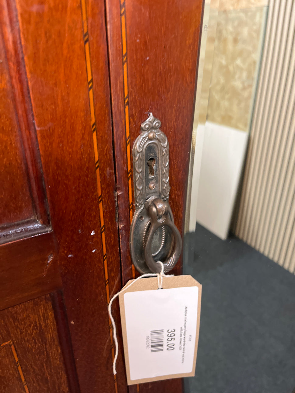 Antique mahogany large wardrobe central oval mirror with base drawer 2425