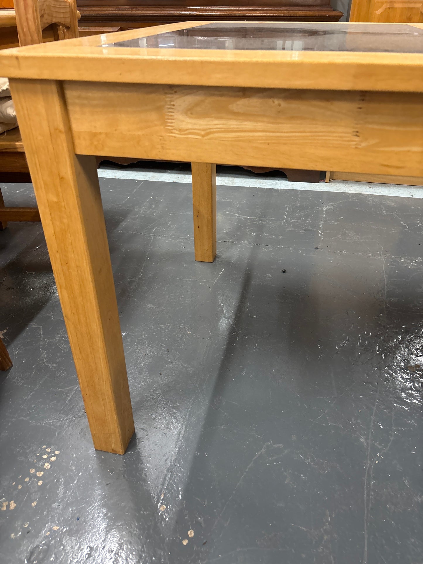 Hardwood large rectangular kitchen table with black granite inserts