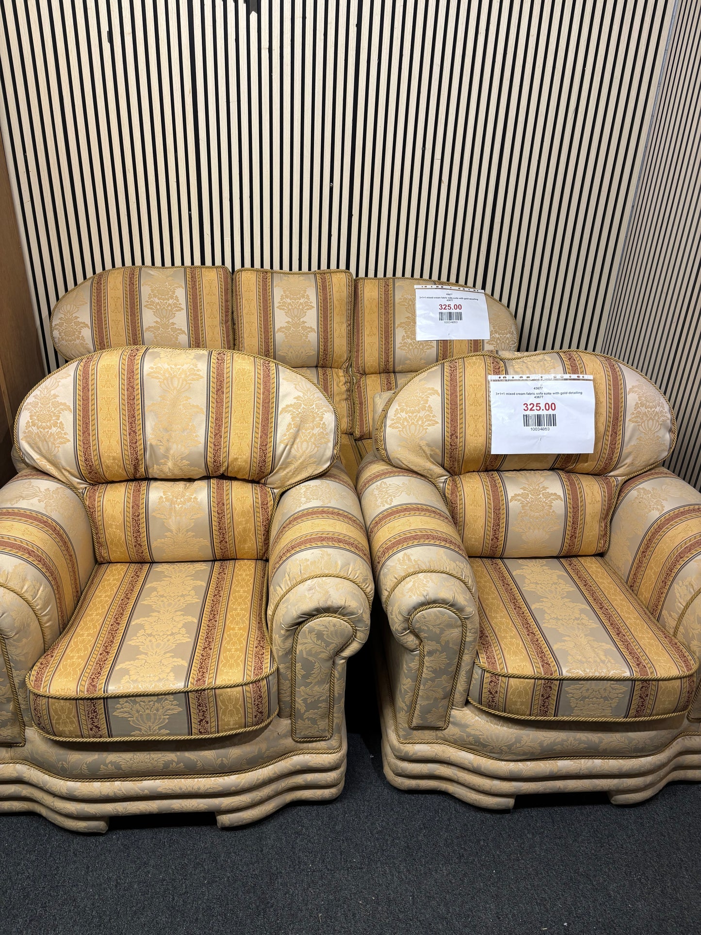 3+1+1 mixed cream fabric sofa suite with gold detailing 43677