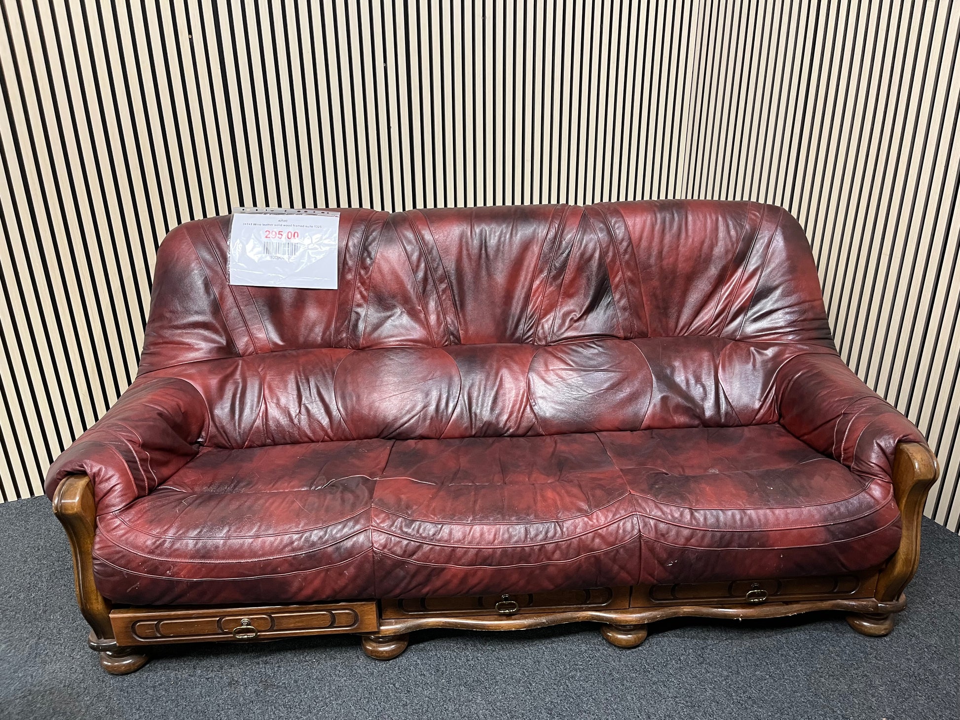 3+1+1 Wine leather solid wood framed suite 1325