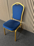 Switch Blue fabric metal framed gold effect stacking banquet chair with curved top 3 image