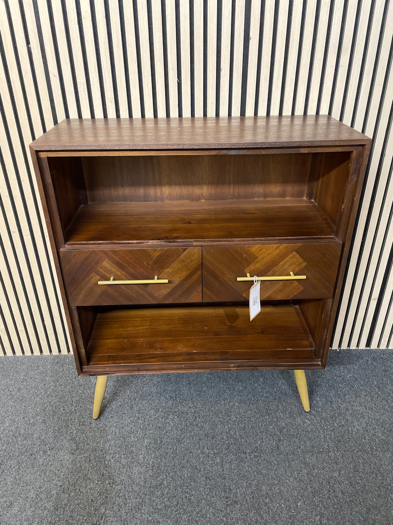 Dark wood unit with two drawers and gold-toned metal hardware. (H 101 x W 85 x D 36 cm)  44575