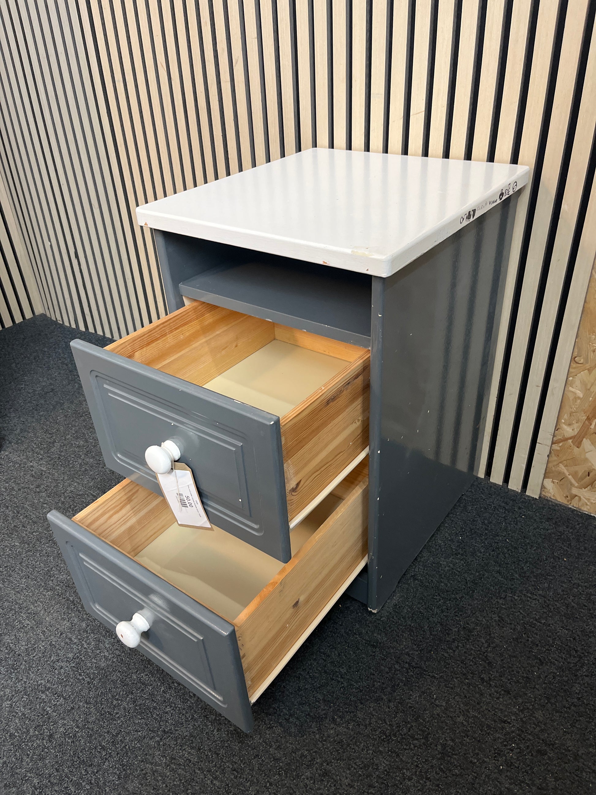 Grey and white 2 drawer bedside locker  43438