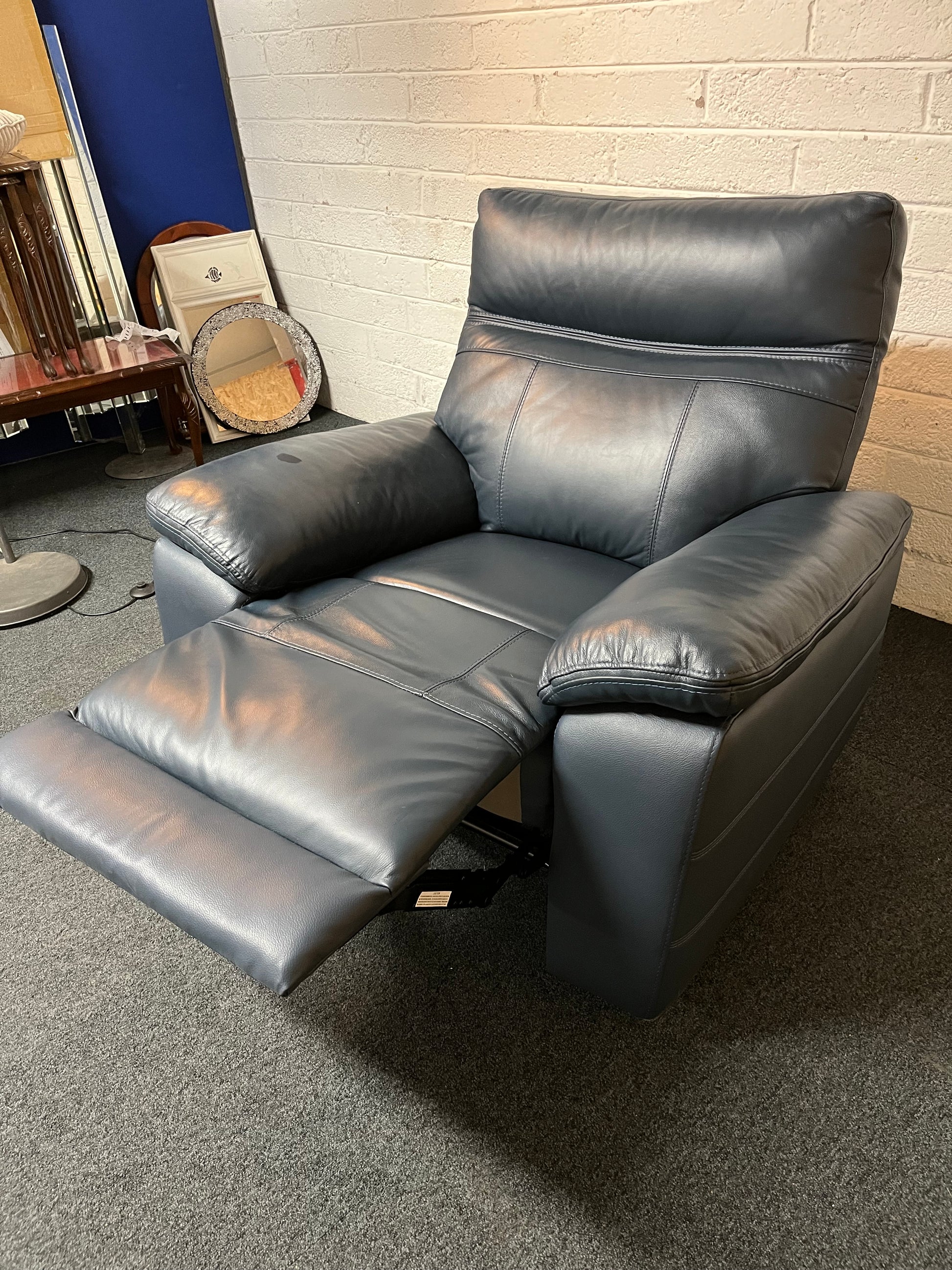 Real navy leather recliner armchair 1325