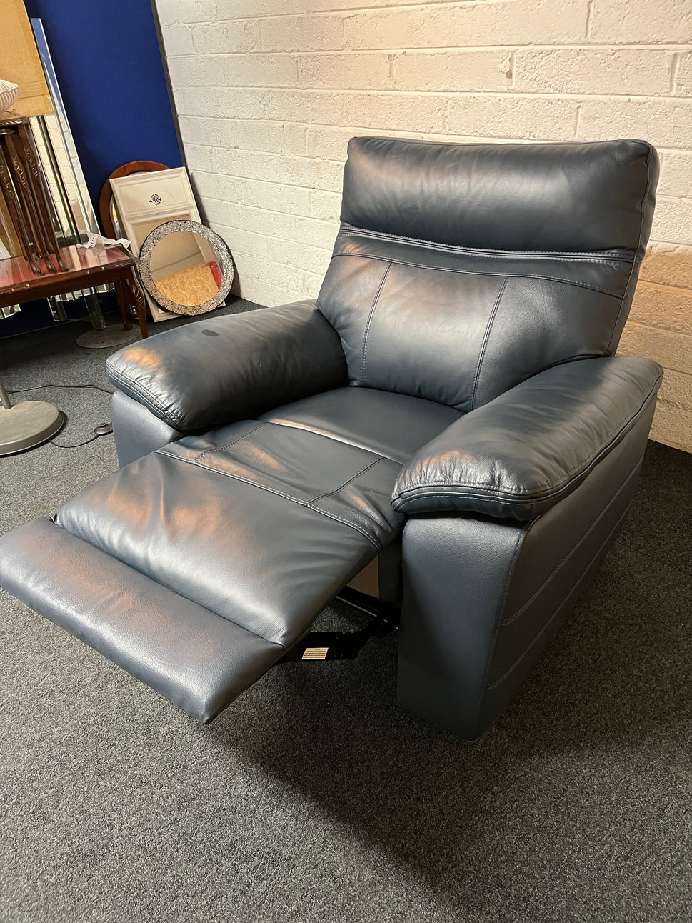 Real navy leather recliner armchair 1325