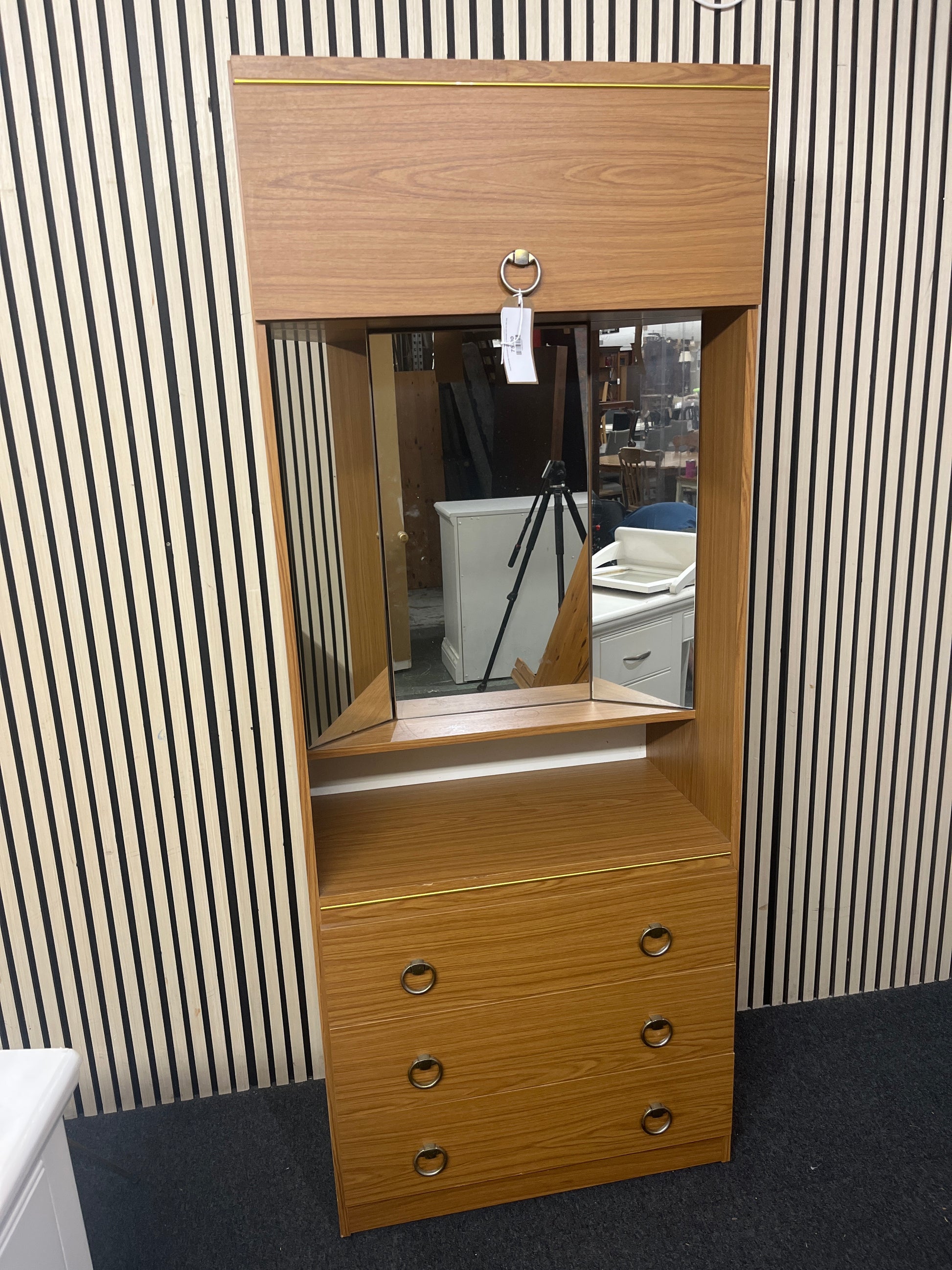 Teak laminate mirrored 4 drawer storage unit (H 190 cm)  44174