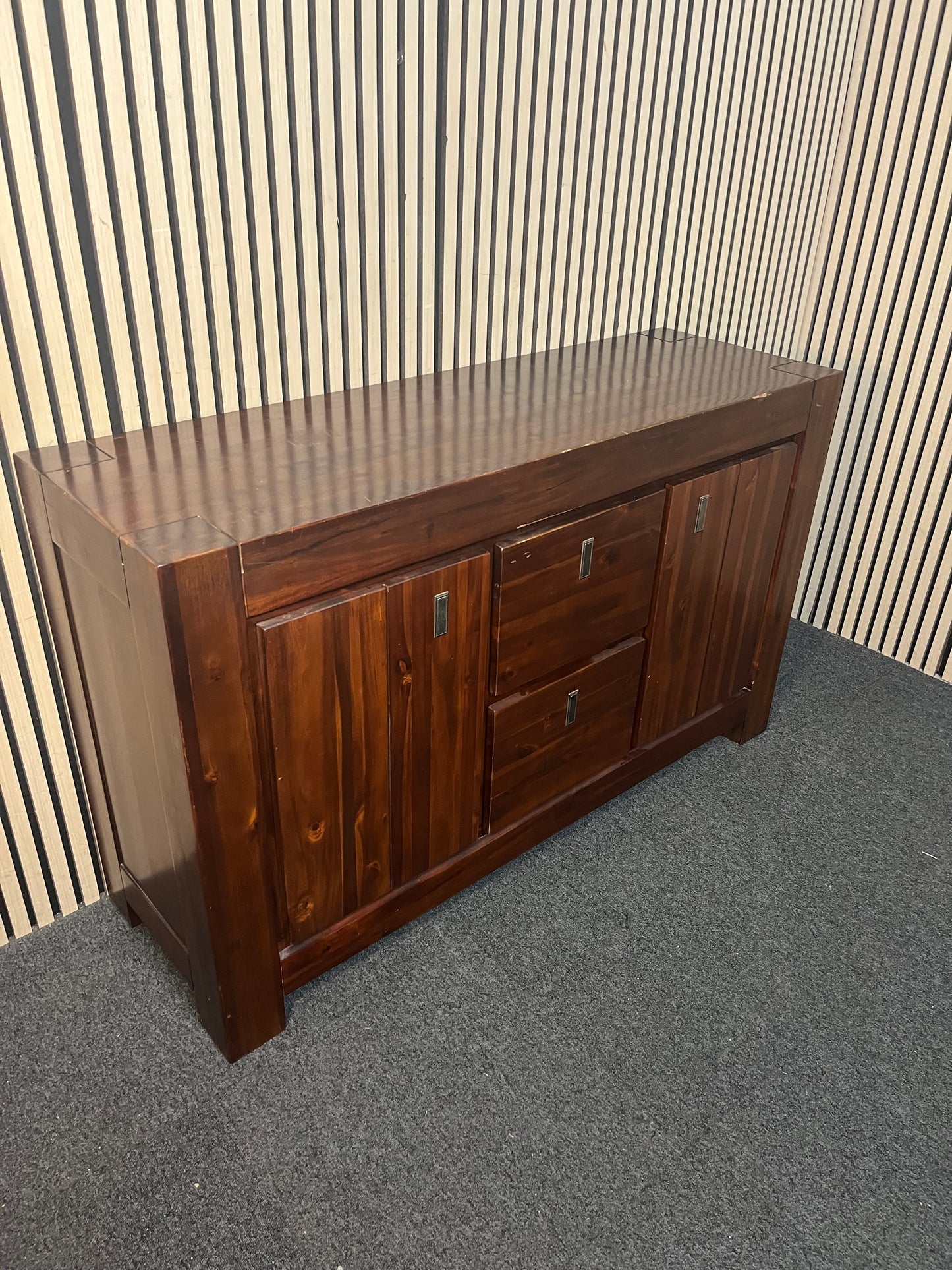 Darkwood 2 door 2 drawer sideboard with modern metal handle hinges (H 85 x W 150 x D 45 cm)  44244