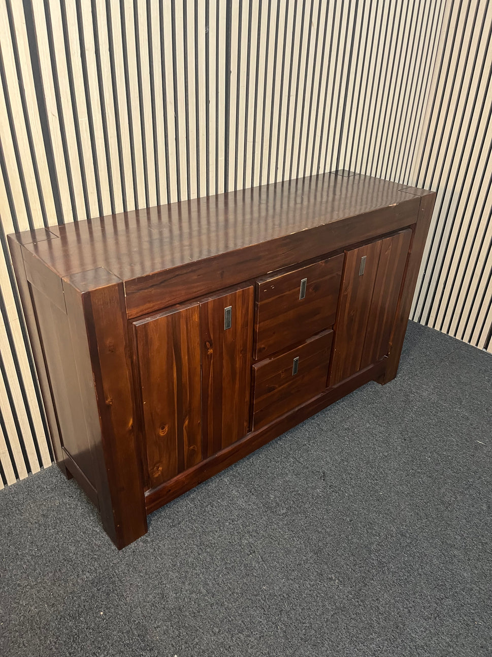 Darkwood 2 door 2 drawer sideboard with modern metal handle hinges (H 85 x W 150 x D 45 cm)  44244
