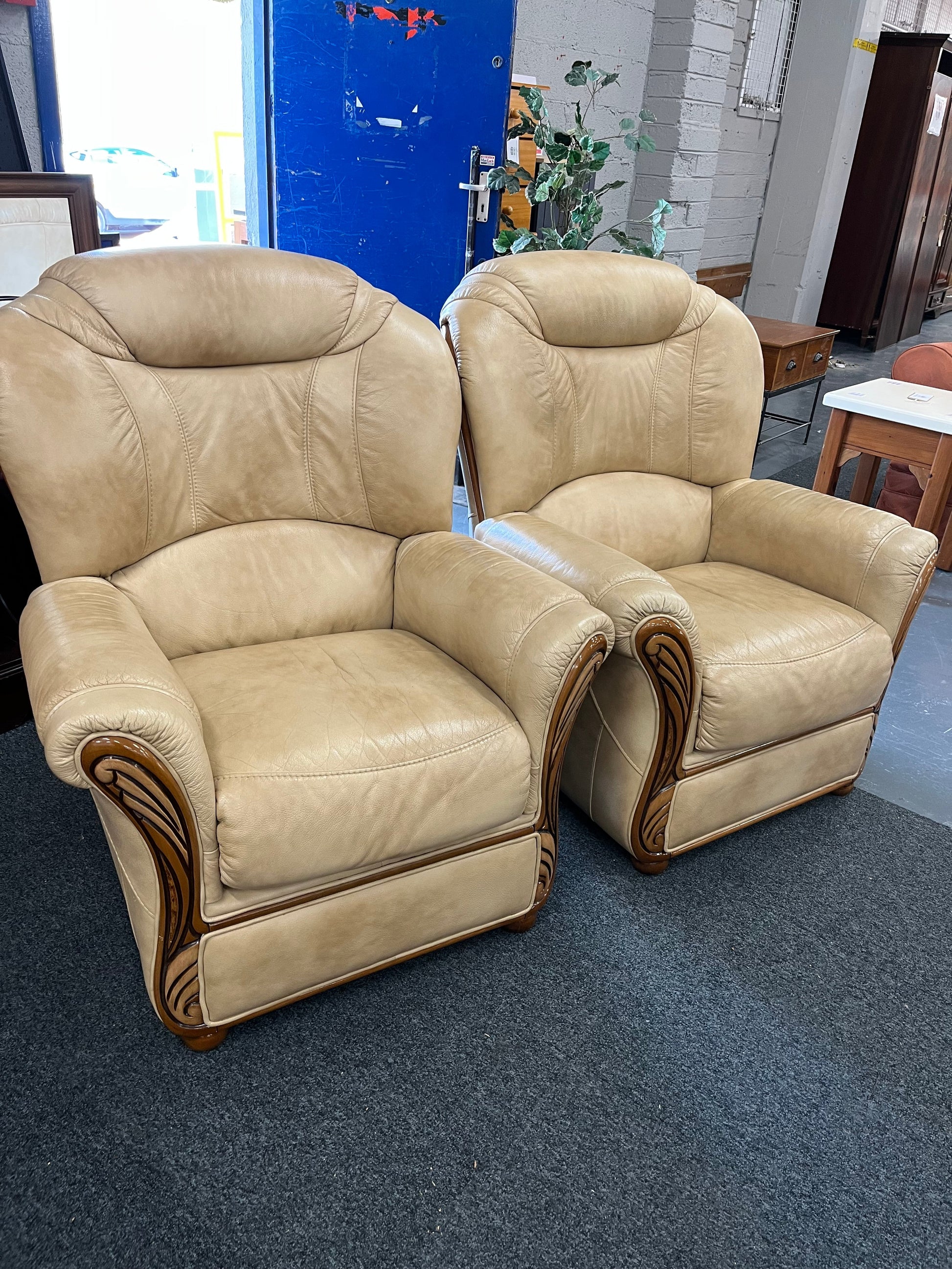 3+1+1 Real Cream Leather suite with Dutch oak frame 1225