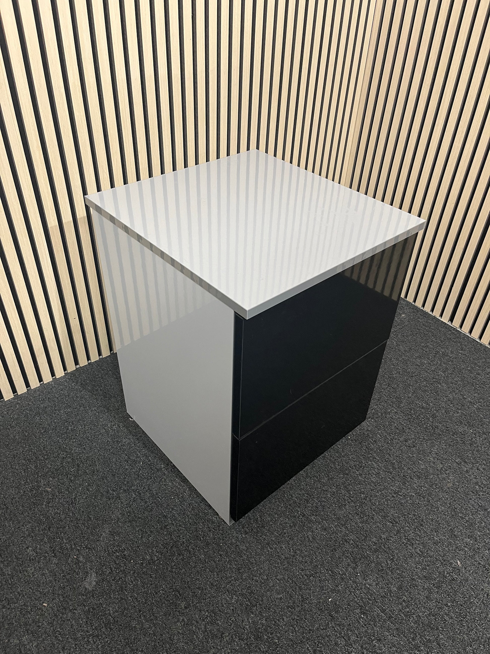 black gloss 2 drawer storage unit (H 67 x W 50 x D 59 cm) 3325