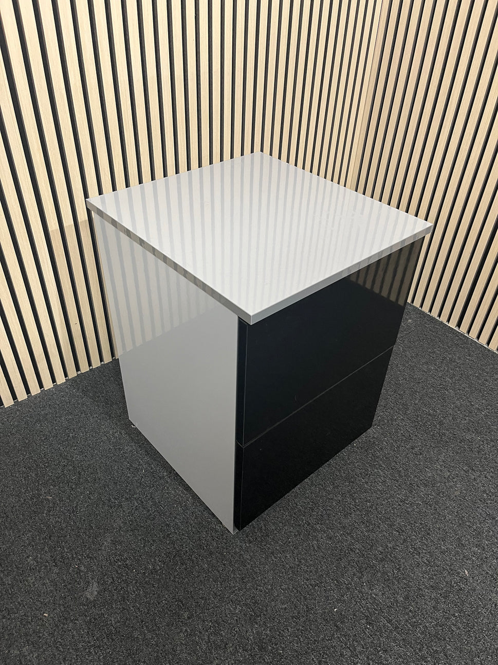 black gloss 2 drawer storage unit (H 67 x W 50 x D 59 cm) 3325