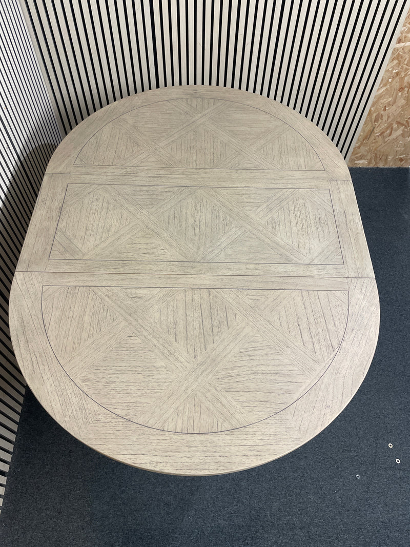 Limed oak circular extendable dining table with coloumn base (diameter 120 cm + 45 cm extension)  44800