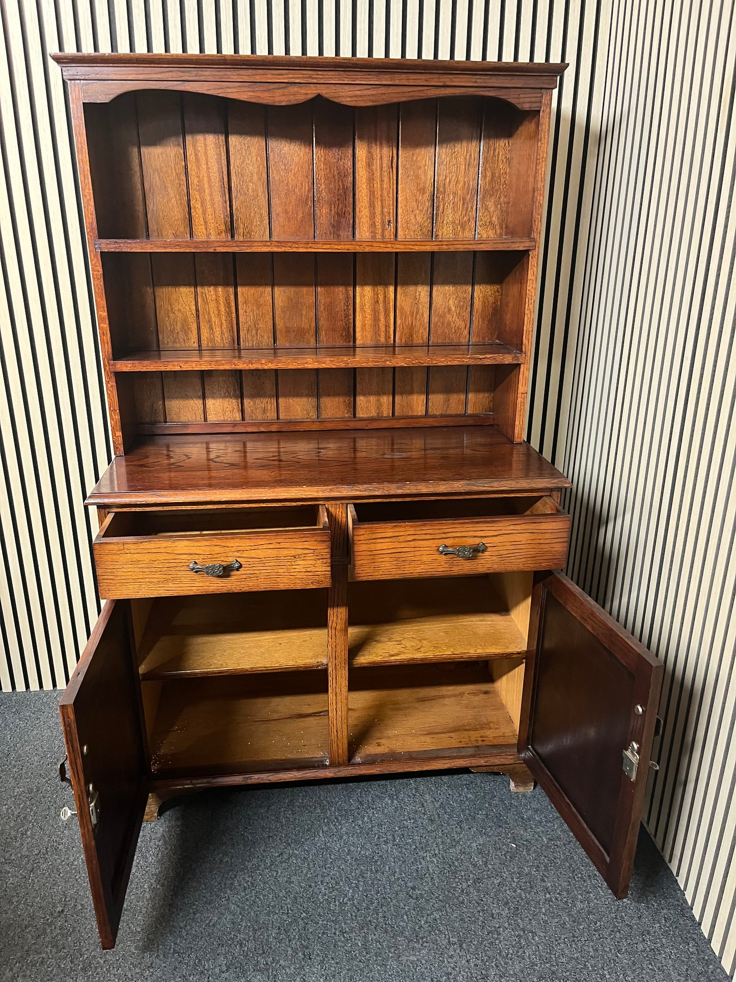 Tall solid dutch oak top open kitchen dresser (H 173 x W 101 x D 46 cm) 2325