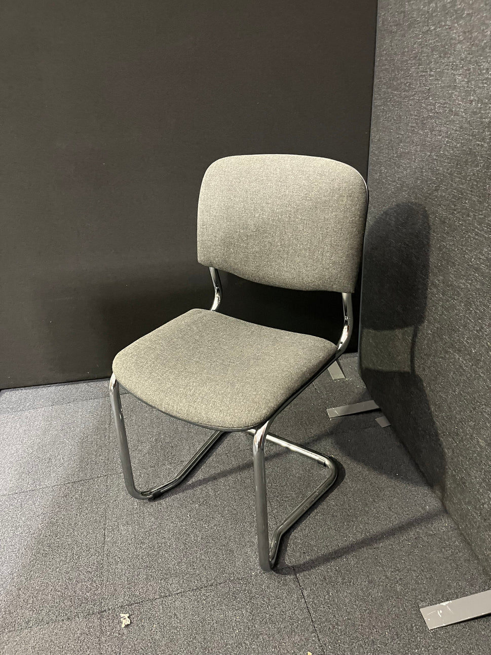 Chrome framed cantilever meeting chair with charcoal fabric seat and back  1425
