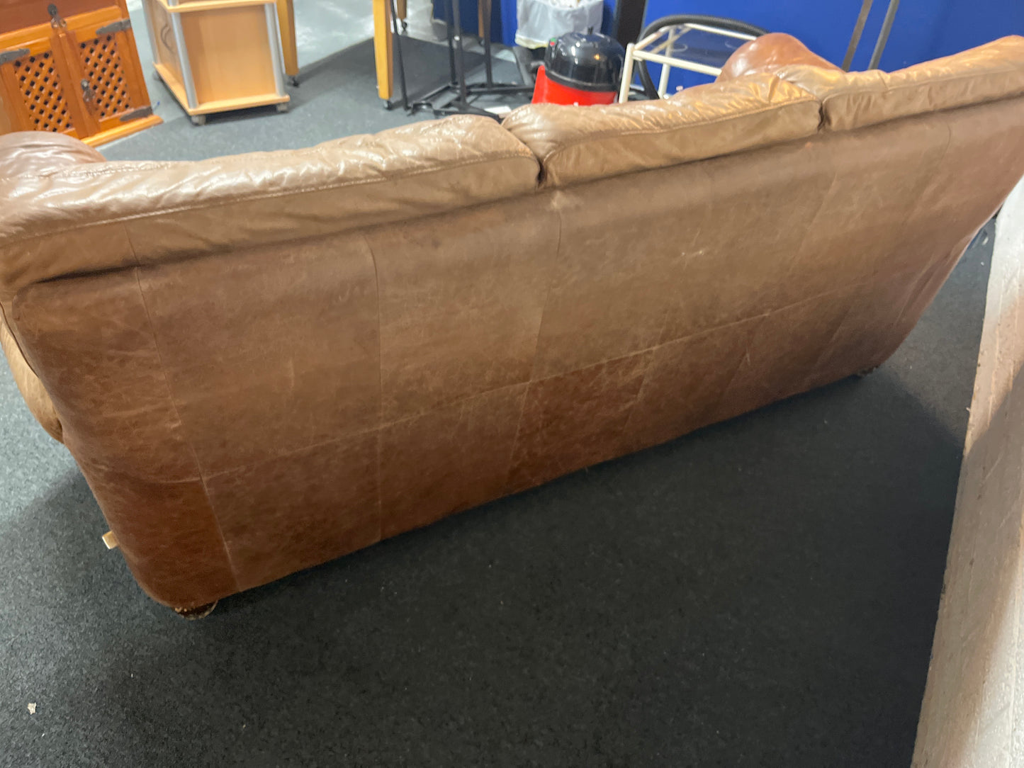 3 seater real tan leather high back sofa  2225