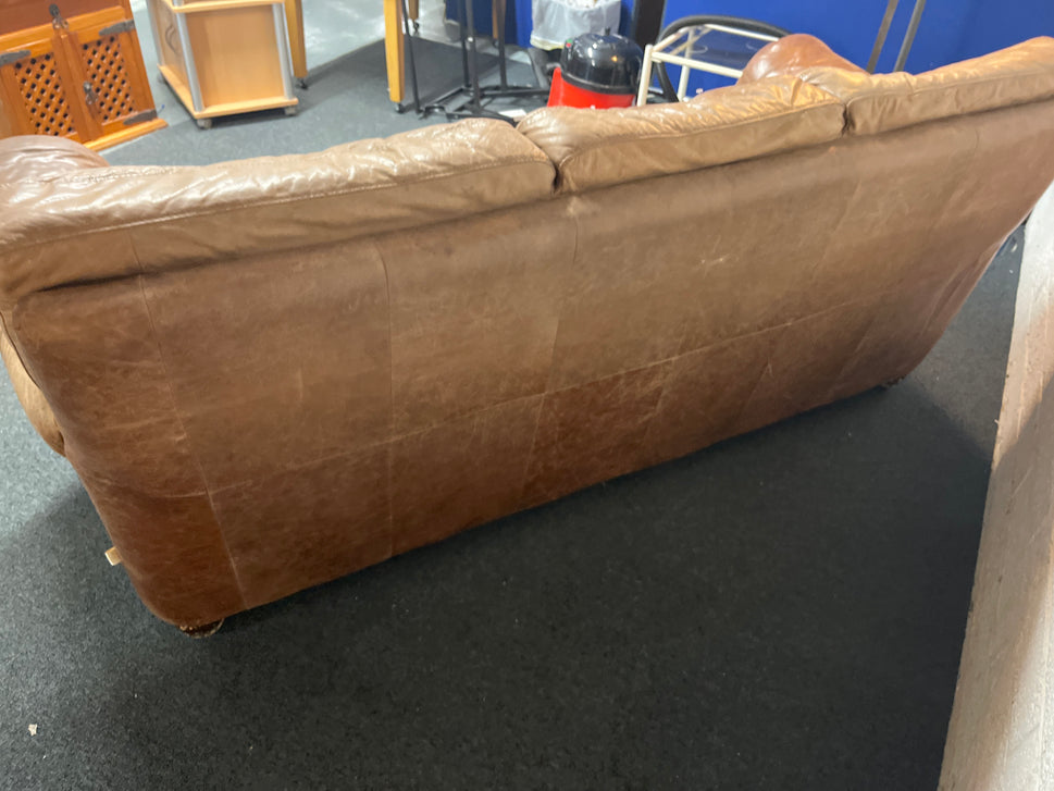 3 seater real tan leather high back sofa  2225