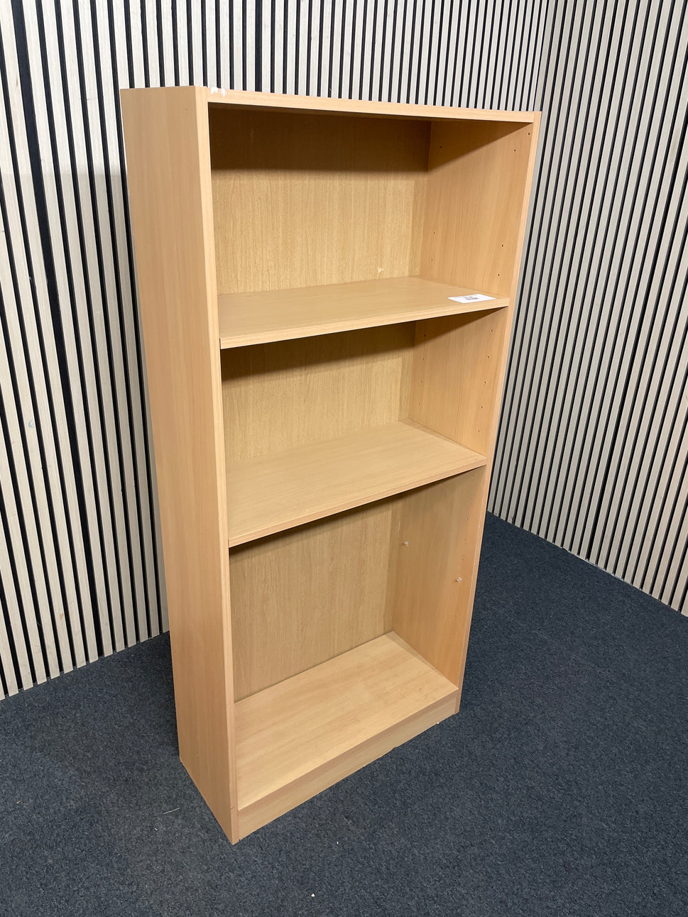 Tall slim beech open shelf unit 76Wx31Dx162H