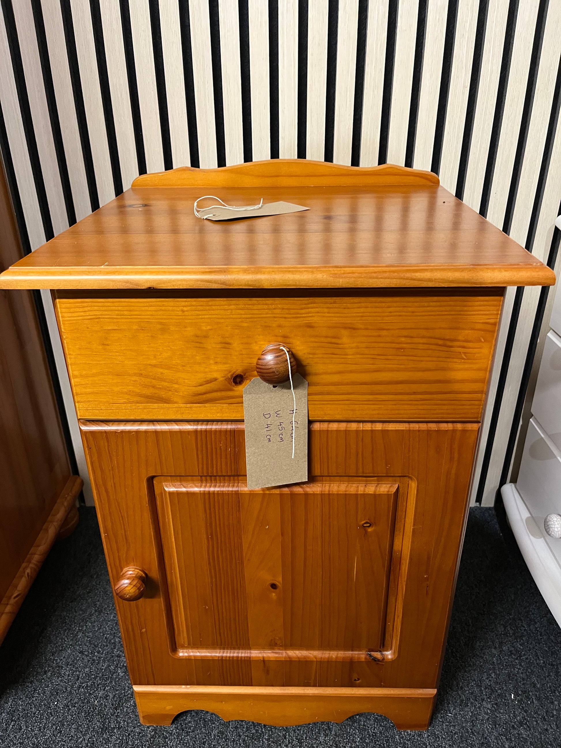 Pine bedside table with a drawer, cupboard,
