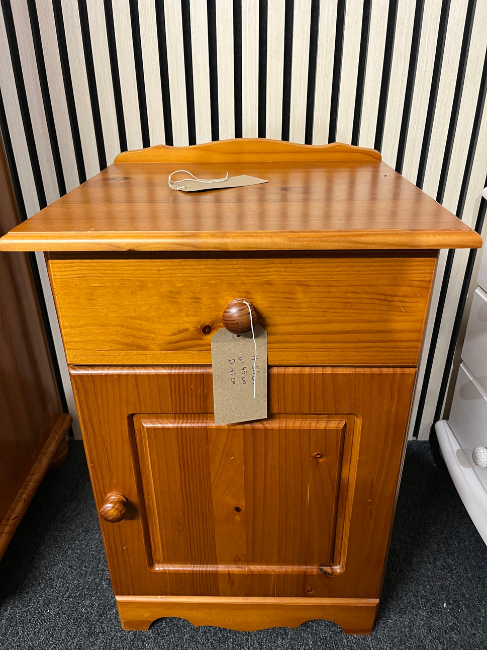 Pine bedside table with a drawer, cupboard,