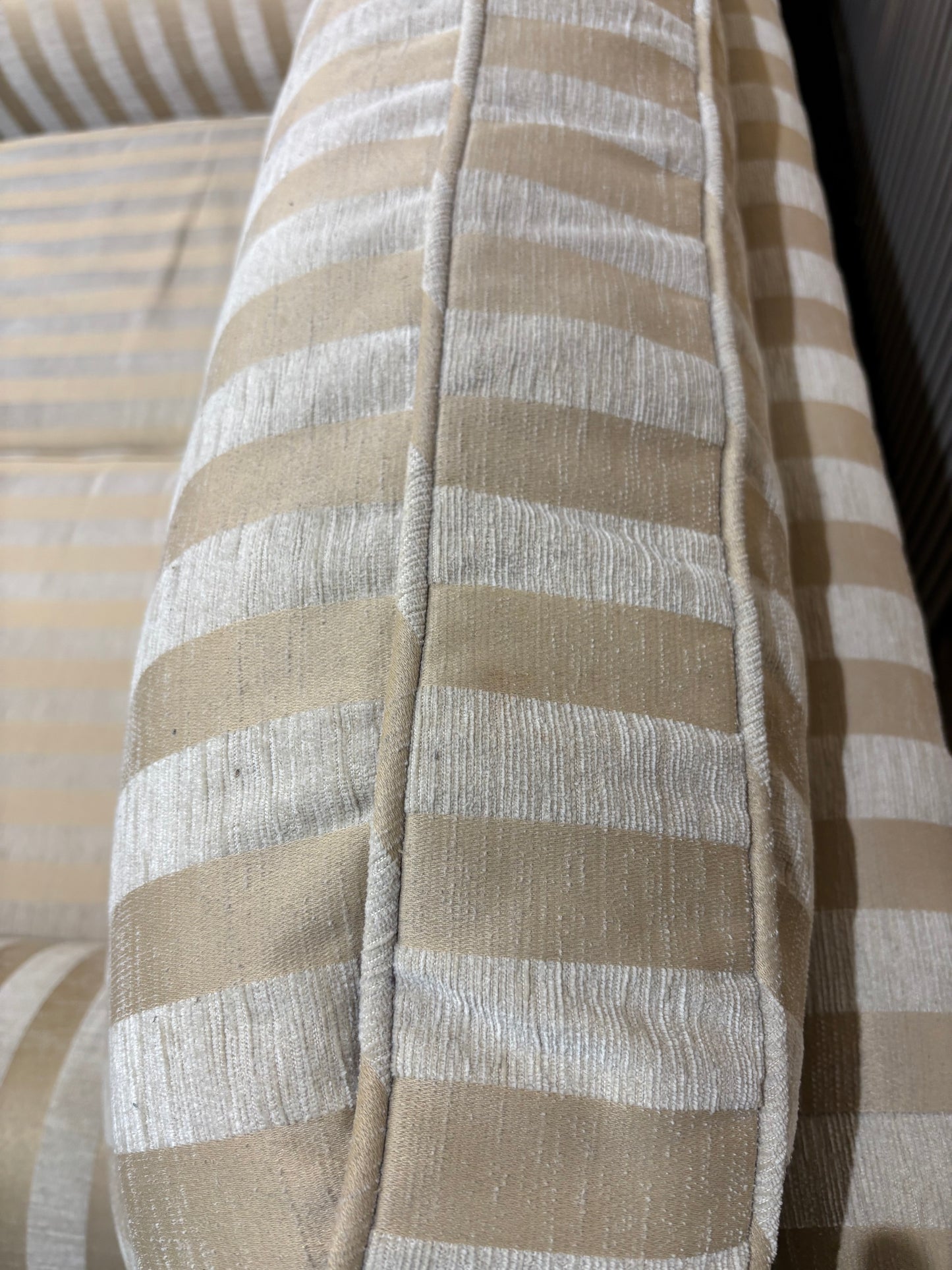 3+2+1 gold stripe fabric sofa suite with wooden framed leg and brass castors  1126