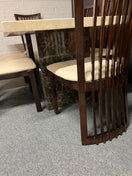 Switch Marble effect large rectangular table (L 180 x W 100 cm) with 6 dark wood stained kitchen chairs with fabric seat 3225 3 image